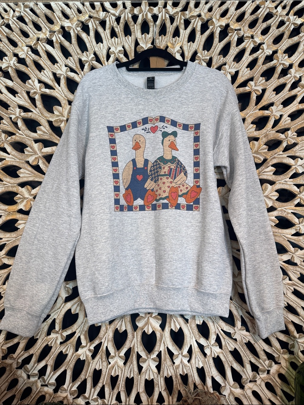 Cottage core Duck Couple gray Crewneck. Granny style for today’s trends! Retro!